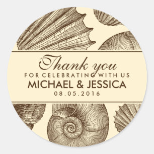 Rond Vintage Seashell Wedding Favor Merci Sticker