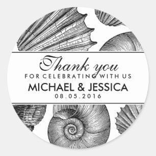 Rond Vintage Seashell Wedding Favor Merci Sticker