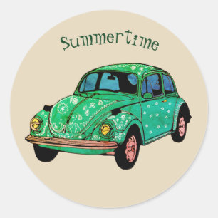 Rond Voiture Hippie verte Mandala Art Sticker d'été