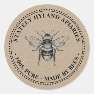 Rond Votre nom ici Kraft Vintage Bee Honey Sticker
