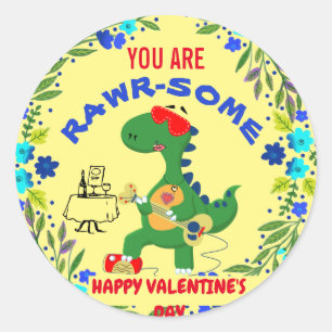 Rond Vous êtes Rawrsome - Sticker Dinosaur Valentine