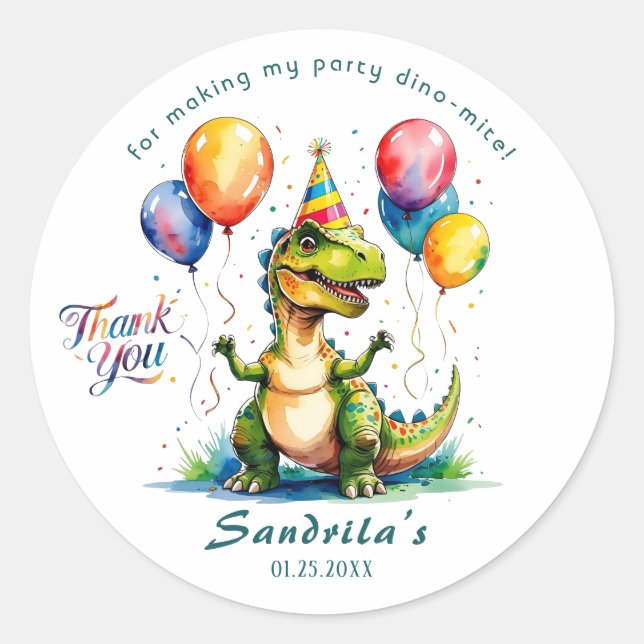 Rond Watercolor BIRTHDAY Dinosaur Sticker  (Devant)