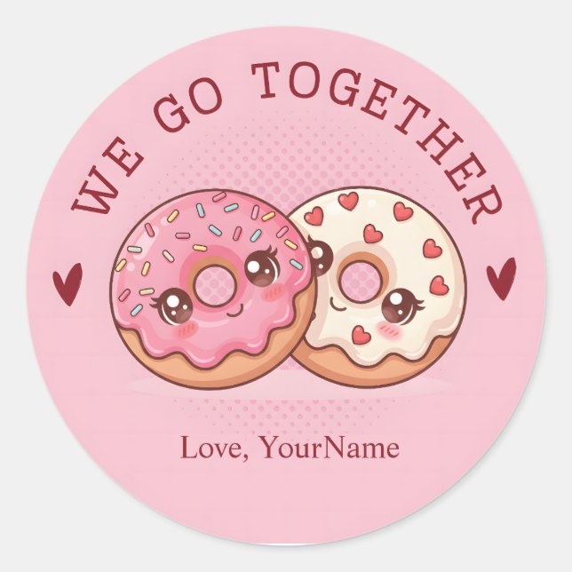 Rond We Go Together Cute Donut Valentine Sticker (Devant)
