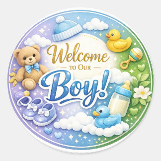 Rond Welcome to Our Boy – Baby Shower Sticker