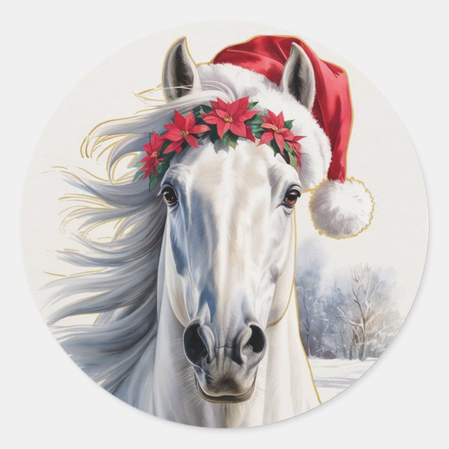 Rond White Horse Christmas Sticker (Devant)