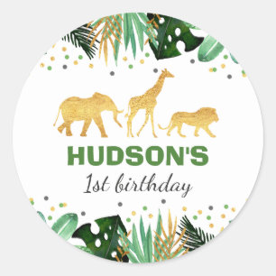 Rond Wild One Party Favoriser Tag Sticker Jungle Animau