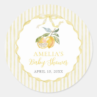Rond Yellow Lemon Citrus Stripes Baby Shower Sticker