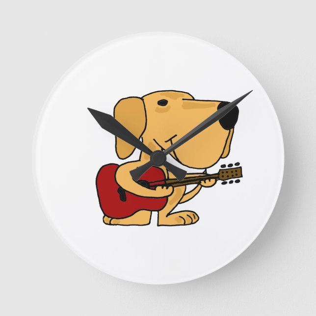 Ronde AH- Chien chiot Jouant Guitare Mur Horloge (Recto)