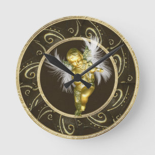 Ronde Ange vintage d'or chic et horloge de violon