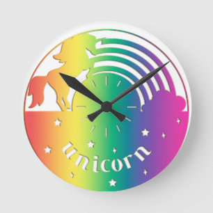 Ronde Arc-en-ciel Unicorne mural horloge