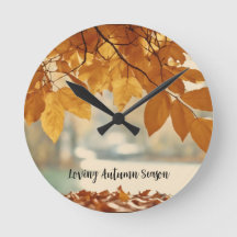 Automne Feuilles de la nature paysage Horloge rond