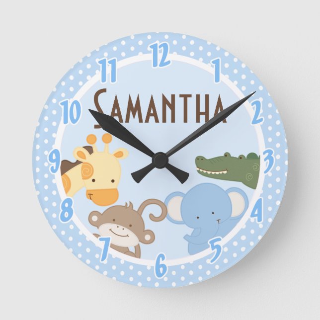 Ronde Aventure Safari Jungle Zoo Horloge Personnalisé (Recto)