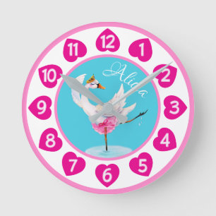 Ronde Balle de cygne aquarelle whimsy coeurs horloge
