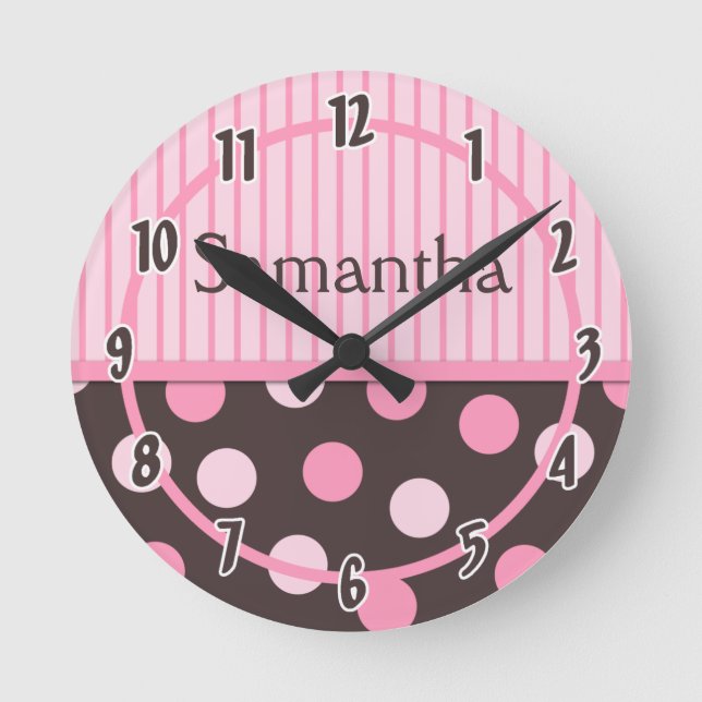 Ronde Bébé rose moderne Mood Polka Pot horloge personnal (Recto)