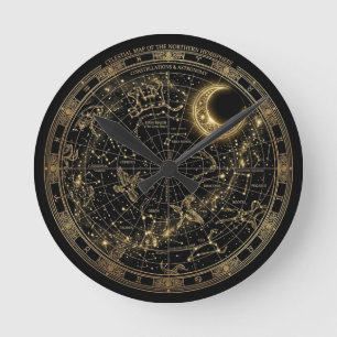 Ronde Carte céleste de constellation dorée Horloge mural