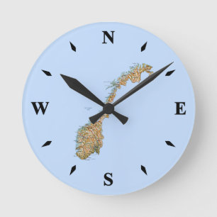 Ronde Carte Norvège Horloge