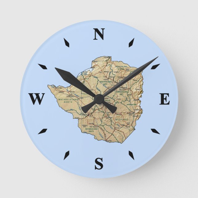 Ronde Carte Zimbabwe Horloge (Recto)