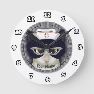 Ronde Chat smoking Infirmière horloge