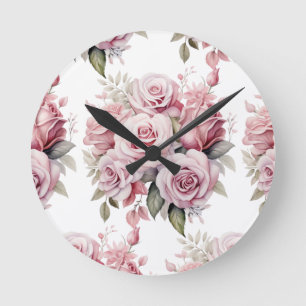 Ronde Chic Roses Roses Fleurs Florales Horloge