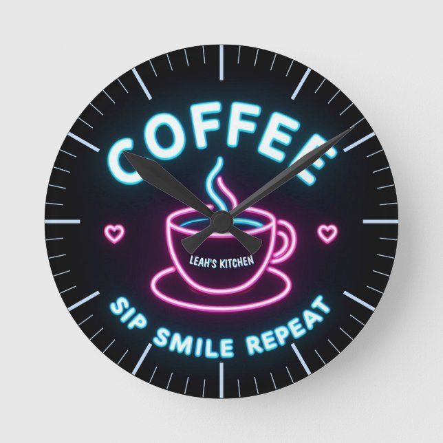 Ronde ☕ Coffeecore Horloge Café Mème Sip Smile Répéter (Recto)