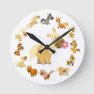 Ronde Corte Poney Cartoon Mandala Horloge