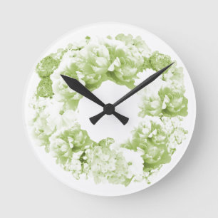 Ronde Couronne de fleurs vert céleri Horloge