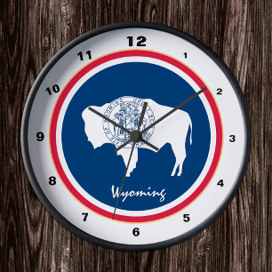 Ronde Drapeau du Wyoming et mode/dessin USA horloge