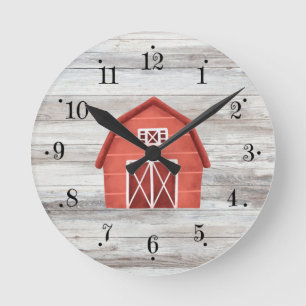 Ronde Ferme Maison Rouge Grange Avec Faux Bois Horloge M