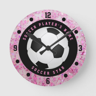 Ronde Filles roses Personnalisées Football Ball Horloge 