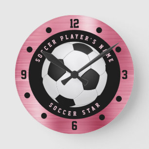 Ronde Filles roses Personnalisées Football Ball Horloge 