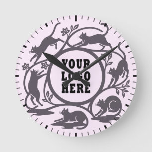 Ronde Horloge à chat ludique Brume de Lavande personnali