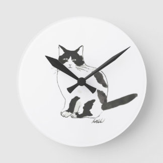 Ronde Horloge à chat noir et blanc