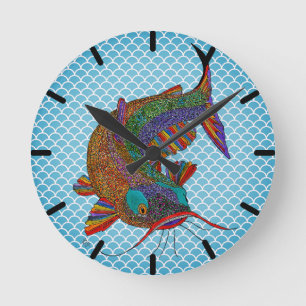 Ronde Horloge à poisson coloré