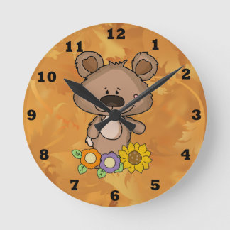 Ronde Horloge automnale de l'ours volumineux personnalis