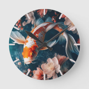 Ronde Horloge avec de beaux poissons Koi