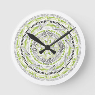Ronde Horloge avec Mandala originale Inspiré Design Vert