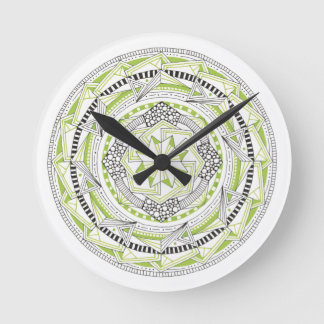 Ronde Horloge avec Mandala originale Inspiré Design Vert