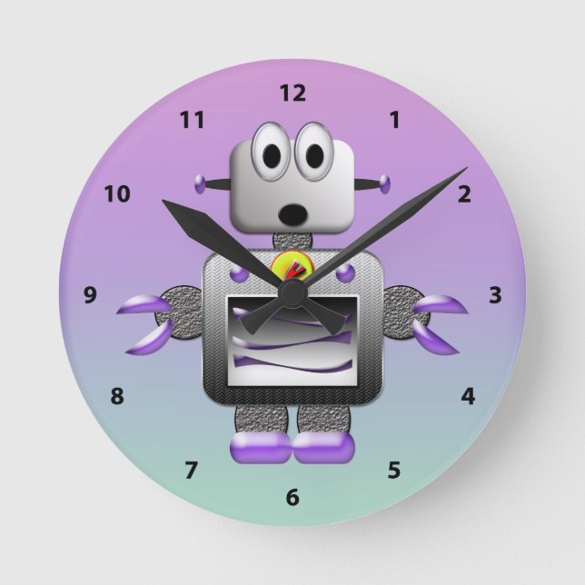Ronde Horloge bleu et violet du robot mignon (Recto)