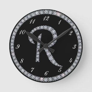 Ronde Horloge bling d'anneau de monogramme de R