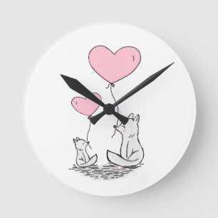 Ronde Horloge cœurs roses renardes