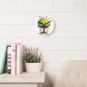 Ronde Horloge Coeurs Rouges Arbre
