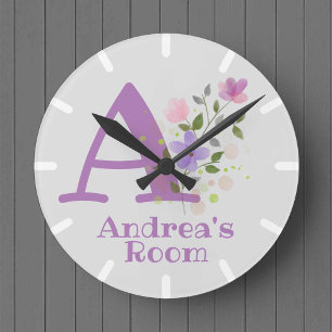 Ronde Horloge dans un design floral avec le nom Andrea