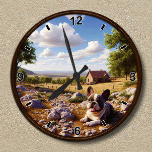 Ronde Horloge de Bulldog Français Heureux Personnalisabl
