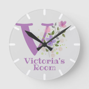 Ronde Horloge de chambre pour enfants avec nom et initia