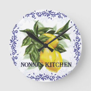 Ronde Horloge de citron avec bordure en toile française 