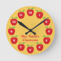 Horloge de classe avec pommes sur jaune