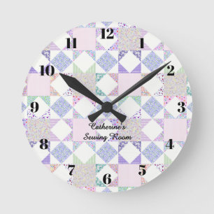 Ronde Horloge de couture en patchwork pastel décoration 