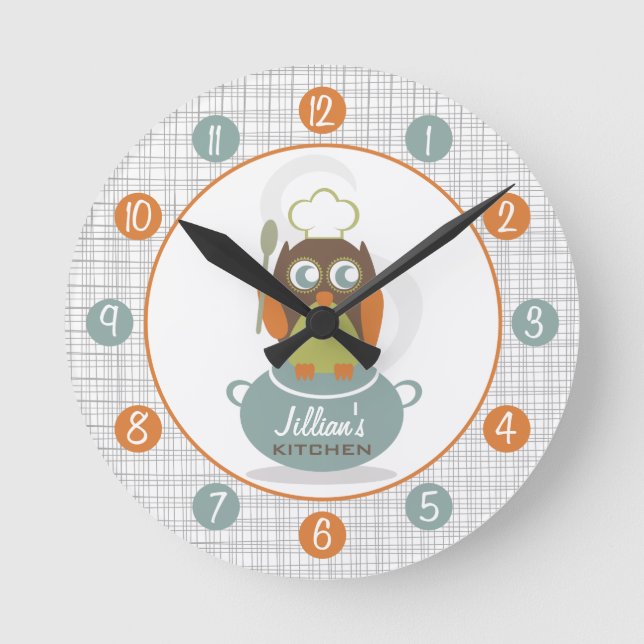 Ronde Horloge de cuisine personnalisée Chef Hibou (Recto)