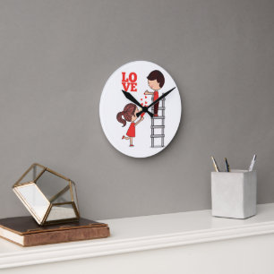 Ronde Horloge de l'amour couple coeurs rouges