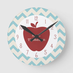 Ronde Horloge de l'enseignant Red Apple Aqua Chevron